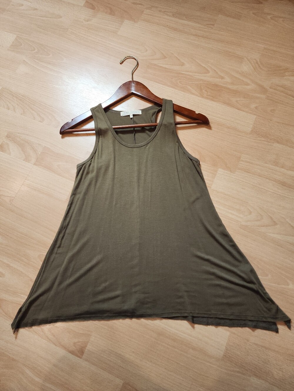 S/M Joah Brown Racer Back Tank Top Jersey Knit Stretchy Green Brown Women's - Picture 2 of 10